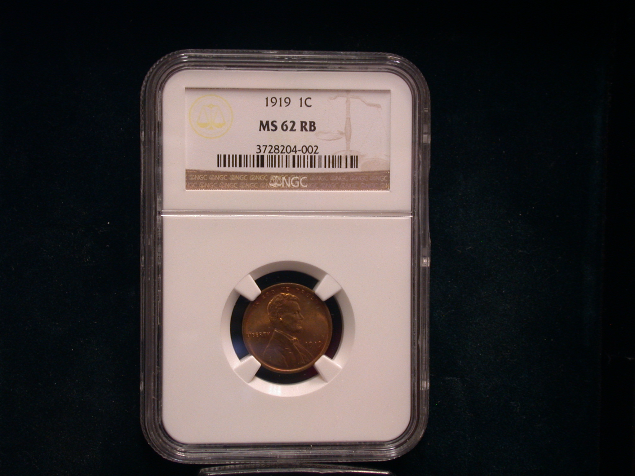 1919 P Lincoln Cent MS 62 RB - Click Image to Close